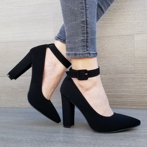 Ankle Strap Pointy Velvet Fabric Heels-C - Picture 7 of 8